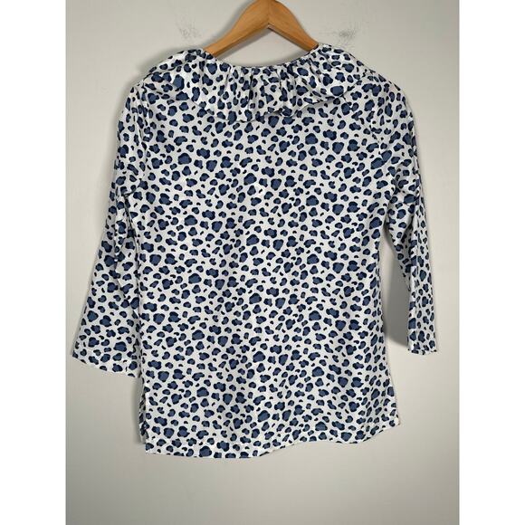 Devon Baer Womens 100% Silk Leopard Print V Neck Ruffle Blouse 3/4 Sleeve XS - Picture 5 of 10